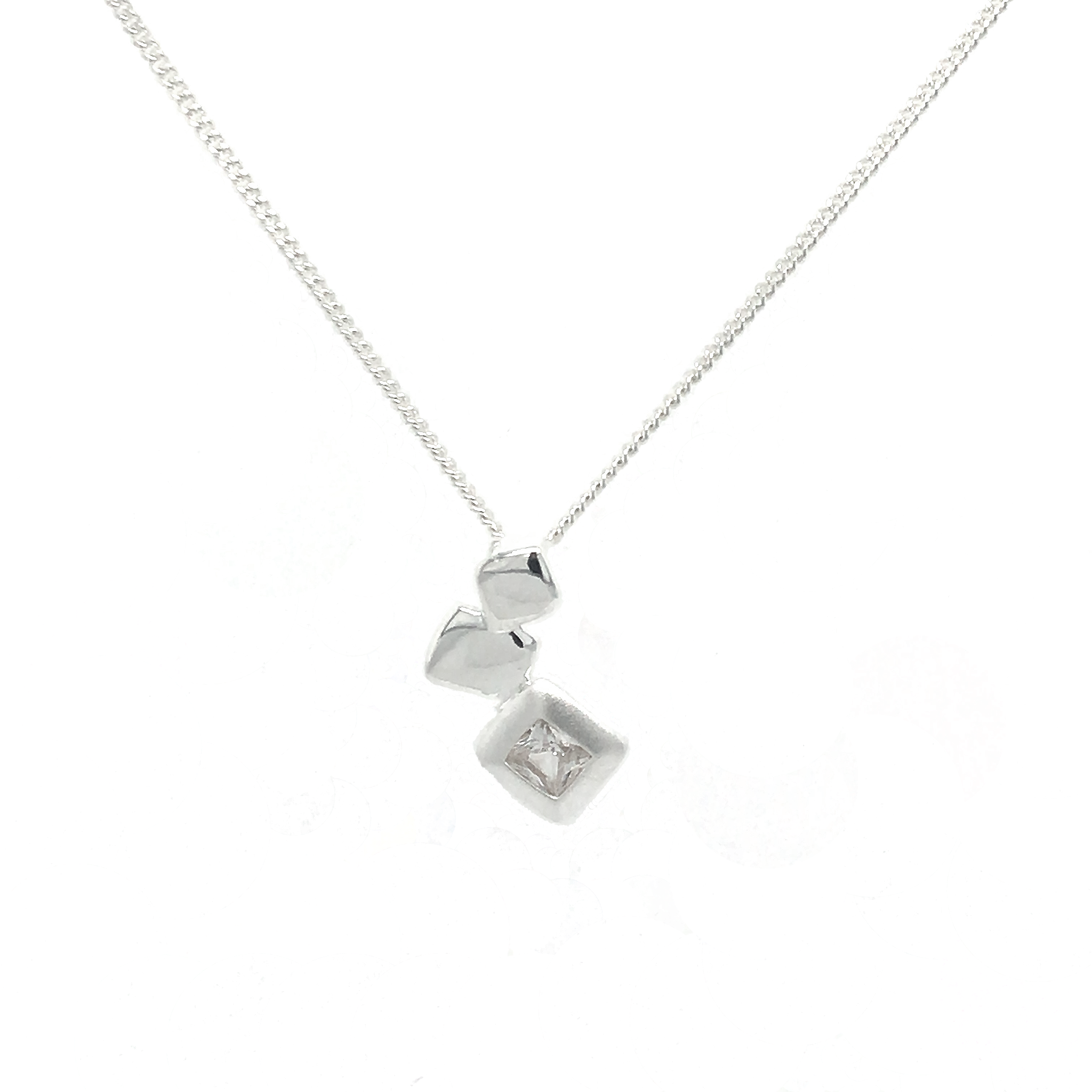 Silver CZ and 3 Off Set Squares Pendant on Chain