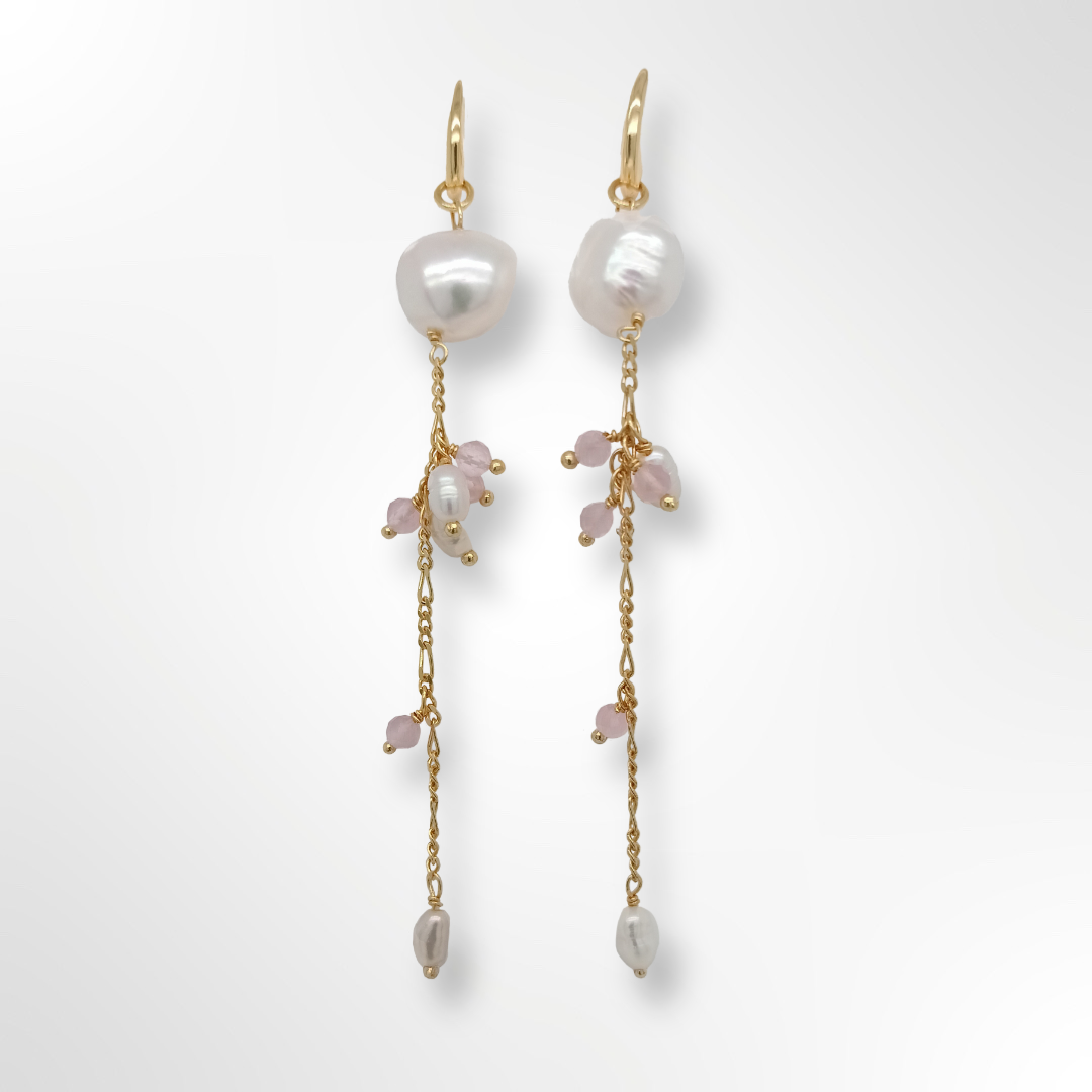 Gold Plated Baroque Pearl Long Drop Earrings