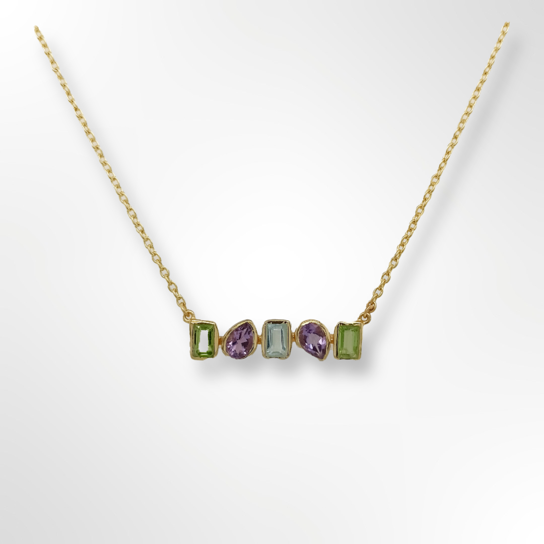 Gold Plated Five Gemstone Necklace