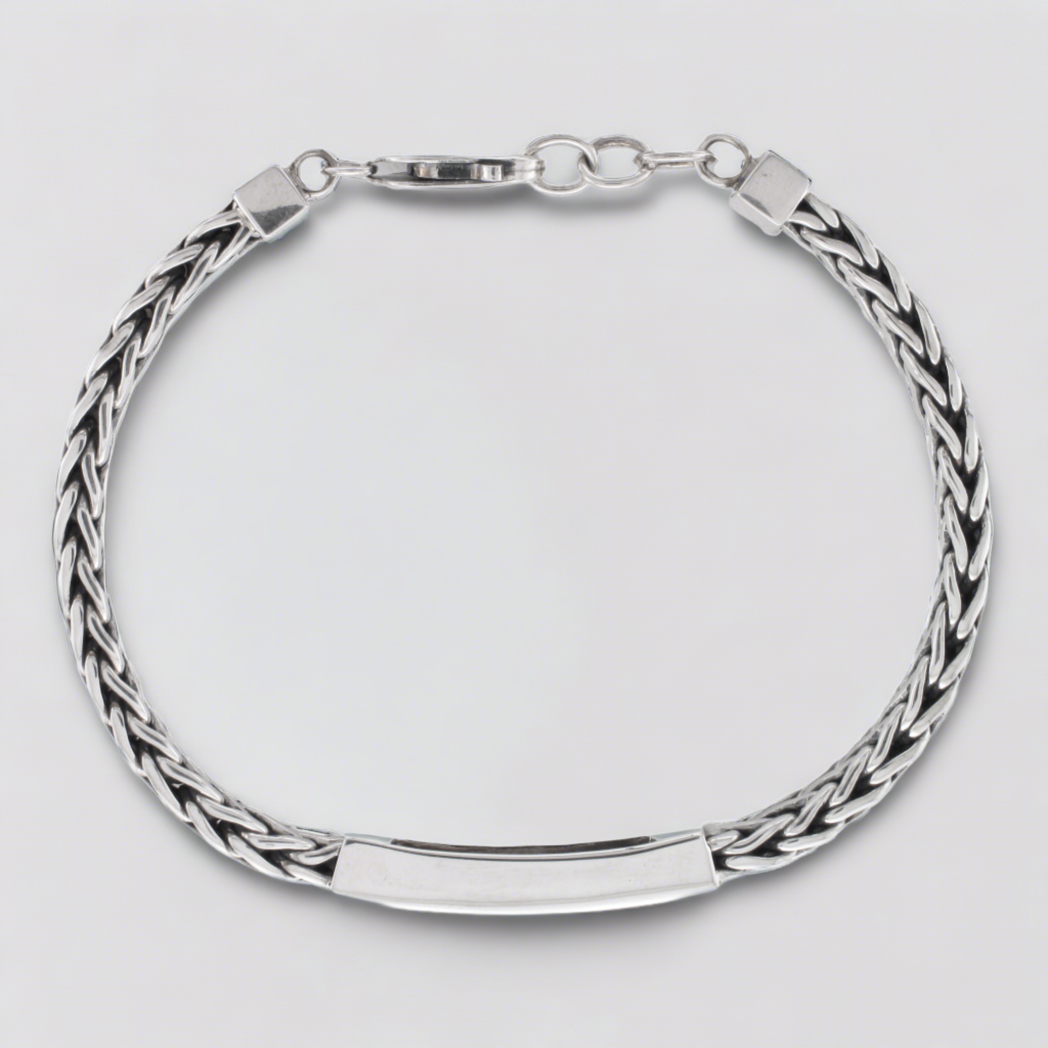 Silver Woven Mens Bracelet with Black Onyx Detail