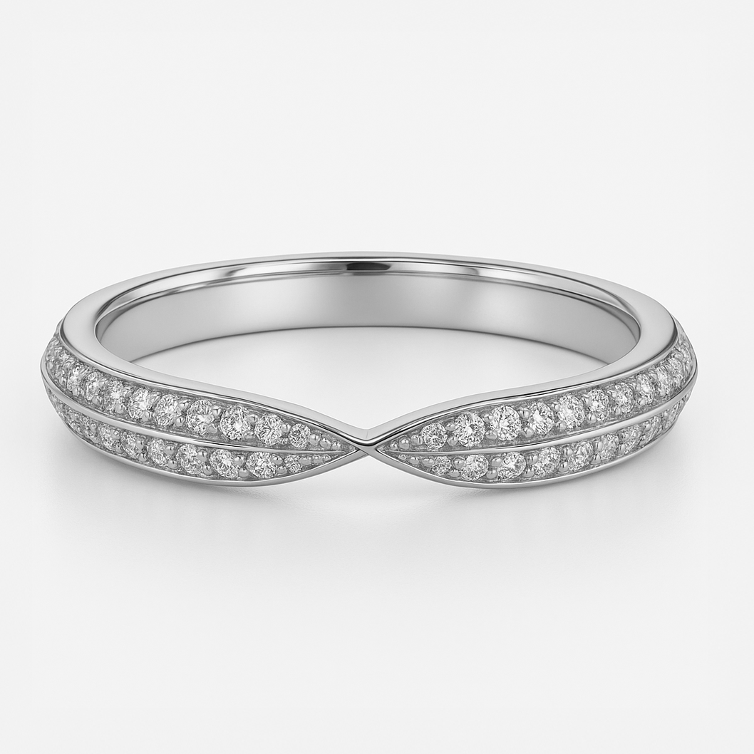 White Gold Diamond Wedding Ring with Diamond Accents on a light background
