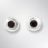 Pair of silver earrings with dark gemstones on a light gray background