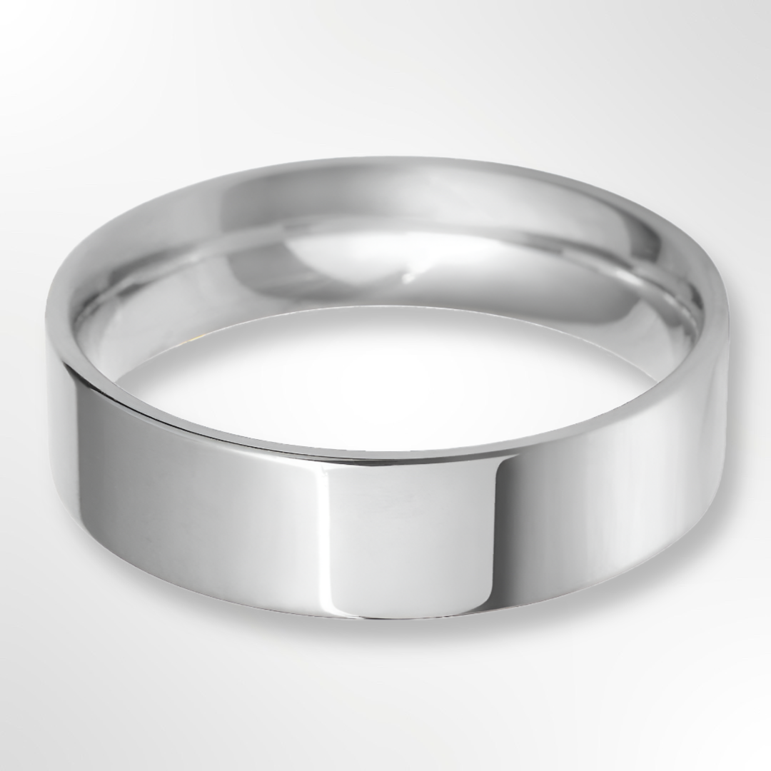 Classic Flat Court Wedding Ring White Gold 6.0mm