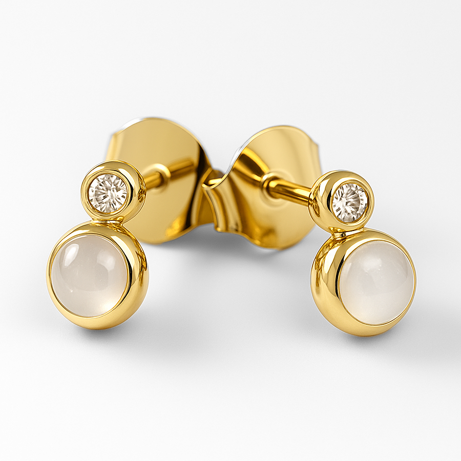 Silver Yellow Gold Plated Cressida Moonstone & CZ Stud Earrings