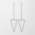 Pair of silver triangle earrings on a white background