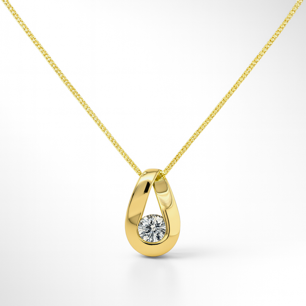 Gold Plated Loop Pendant Set with a round cz stone on a white background