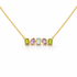 Gold necklace with colourful gemstones on a white background
