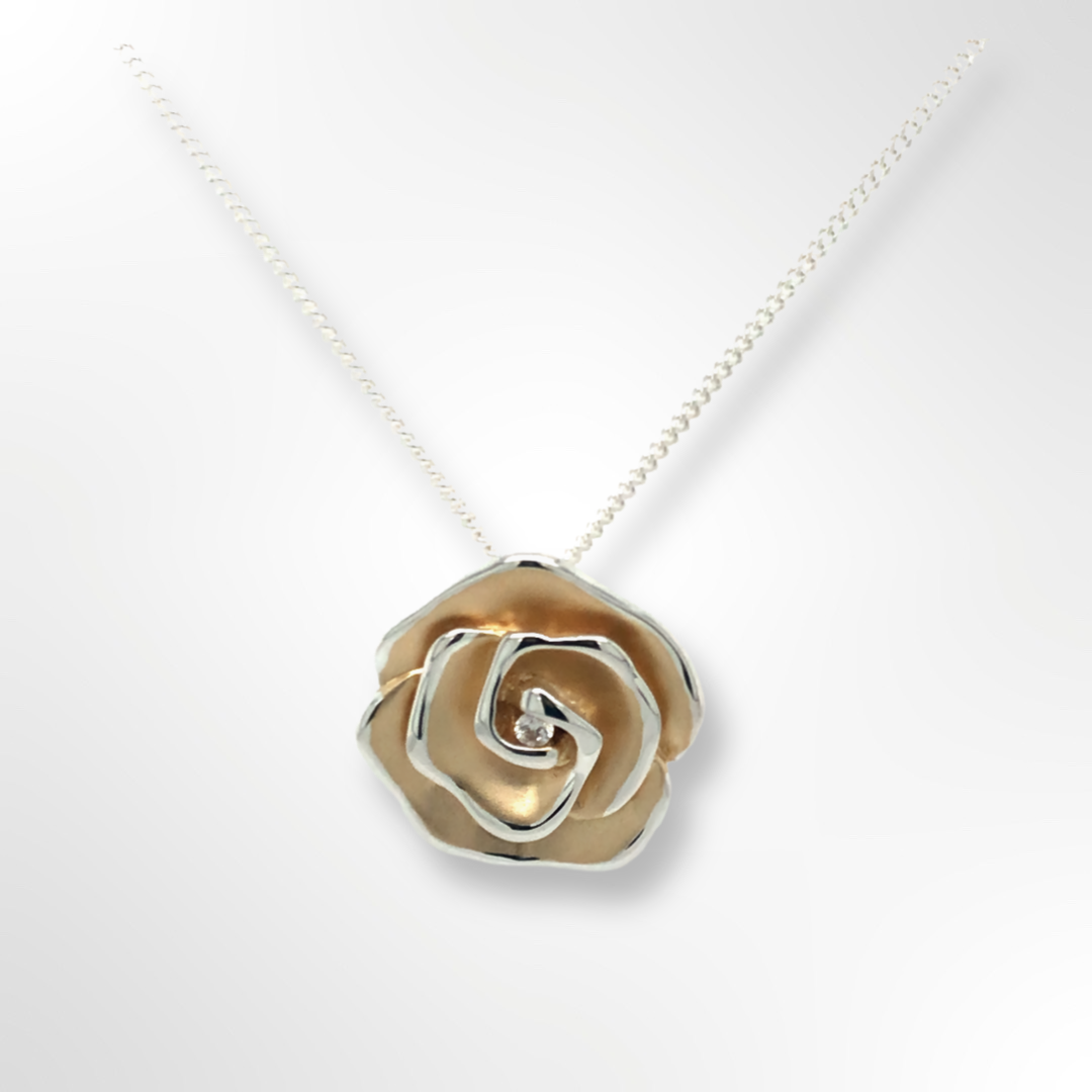 Silver Gold Plated Rose Flower Pendant Necklace