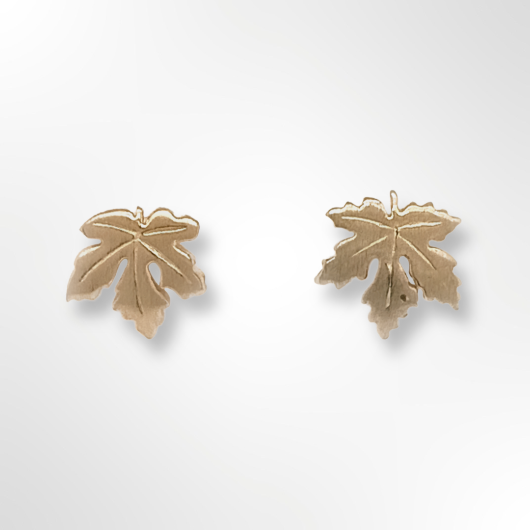 Sterling Silver Yellow Gold Plate Satin Finished Vine Leaf Stud Earrings
