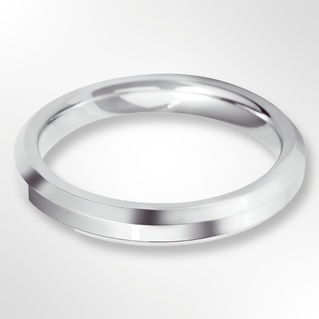 Heavy Bevelled Profile Wedding Ring White Gold 3.0mm