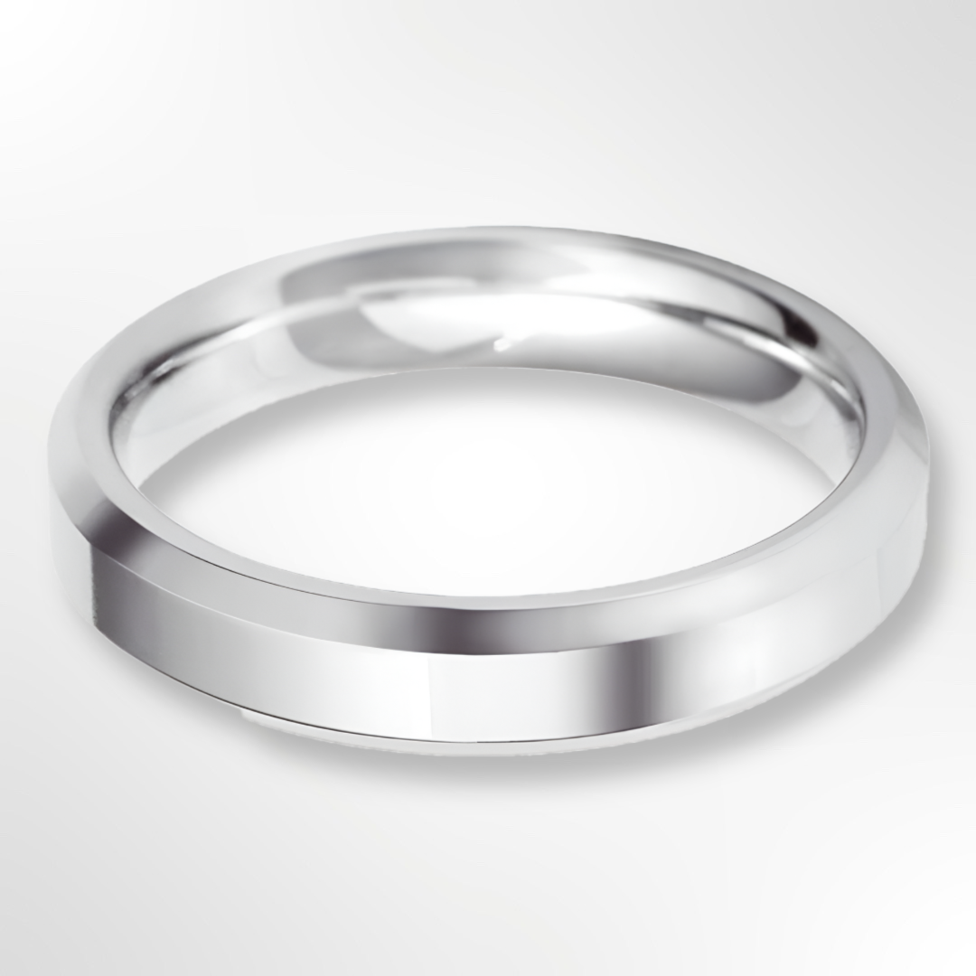 Heavy Bevelled Profile Wedding Ring White Gold 4.0mm