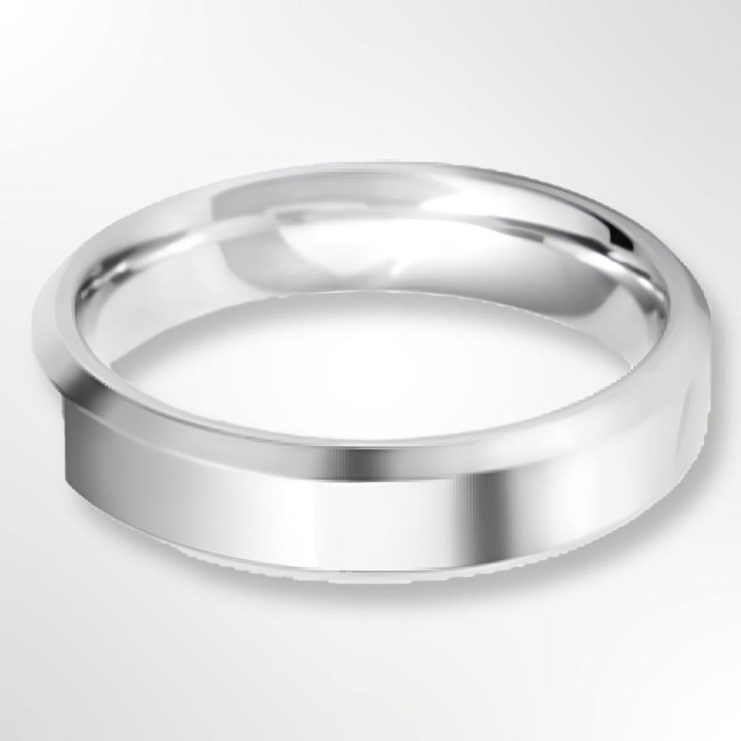 Heavy Bevelled Profile Wedding Ring White Gold 5.0mm