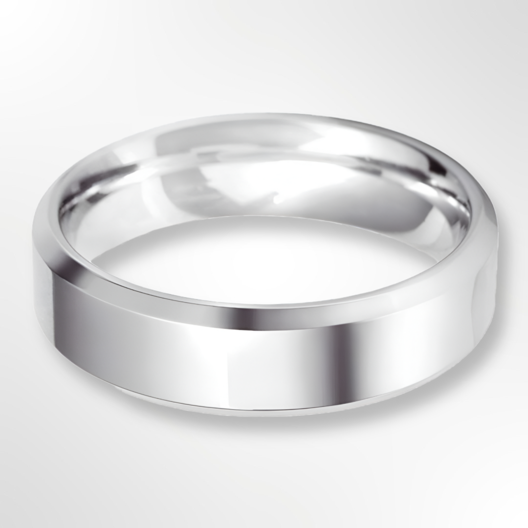 Heavy Bevelled Profile Wedding Ring White Gold 6.0mm
