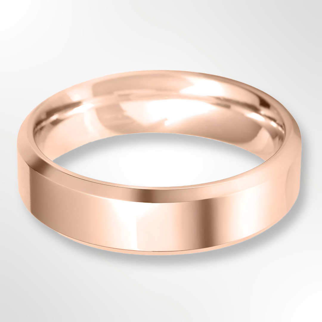 Heavy Bevelled Edge Wedding Ring Rose Gold 6.0mm