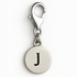 Silver charm with letter 'J' on a white background