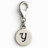 Silver charm with letter 'y' on a white background
