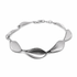 Silver bracelet with leaf-shaped links on a white background