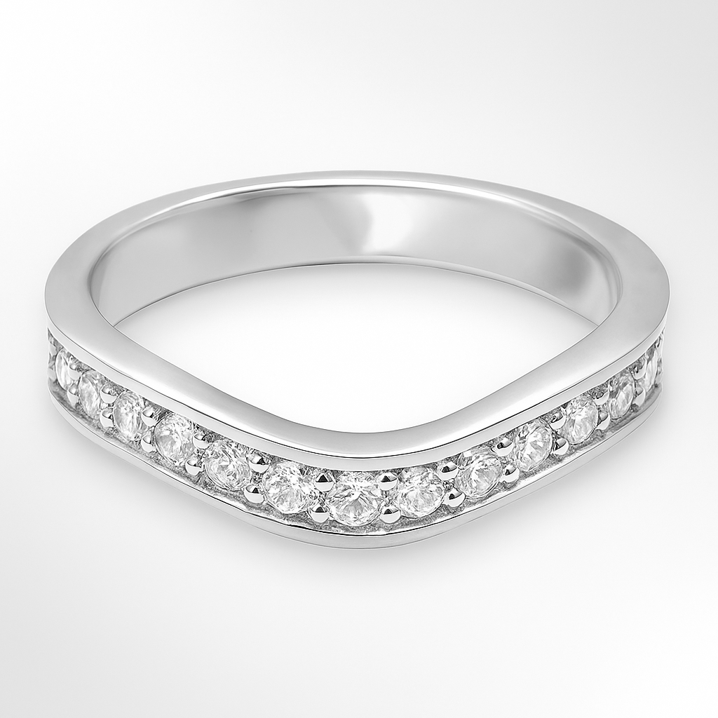 Platinum Shaped Diamond Wedding Ring on a White Background