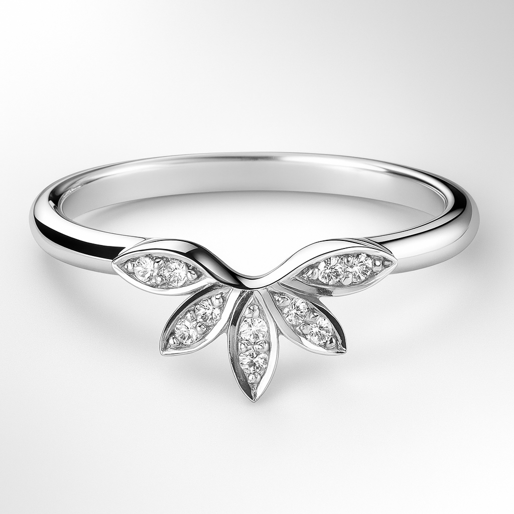 Platinum Shaped Diamond Wedding Ring on a Grey Background