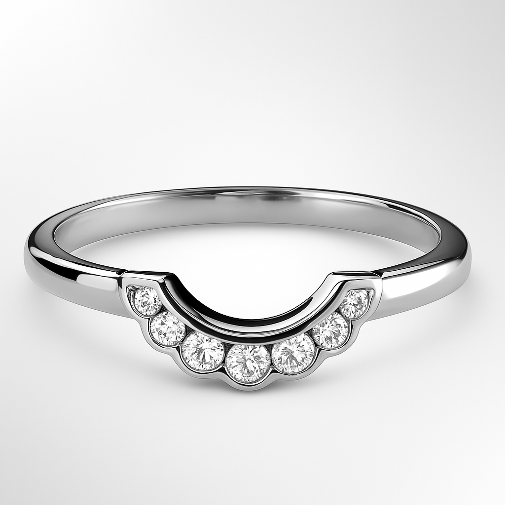 Platinum U Shaped Wedding Ring on a White Background