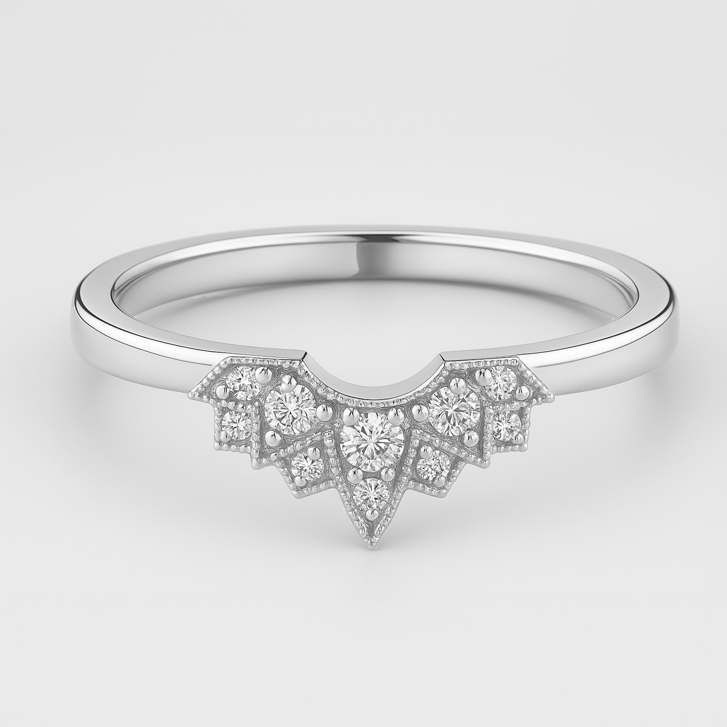 Shaped Art Deco 2 Inspired Diamond Wedding Ring - Platinum