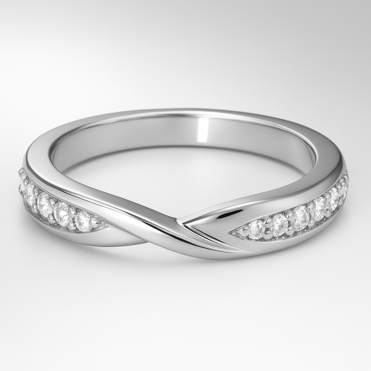 Platinum Twist Diamond Wedding Ring on a White Background