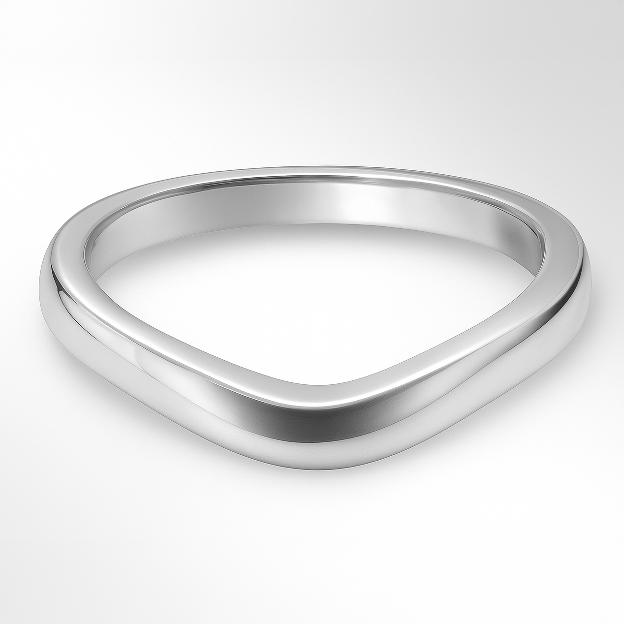 Platinum Gold Curve Shaped Wedding Ring on a White Background