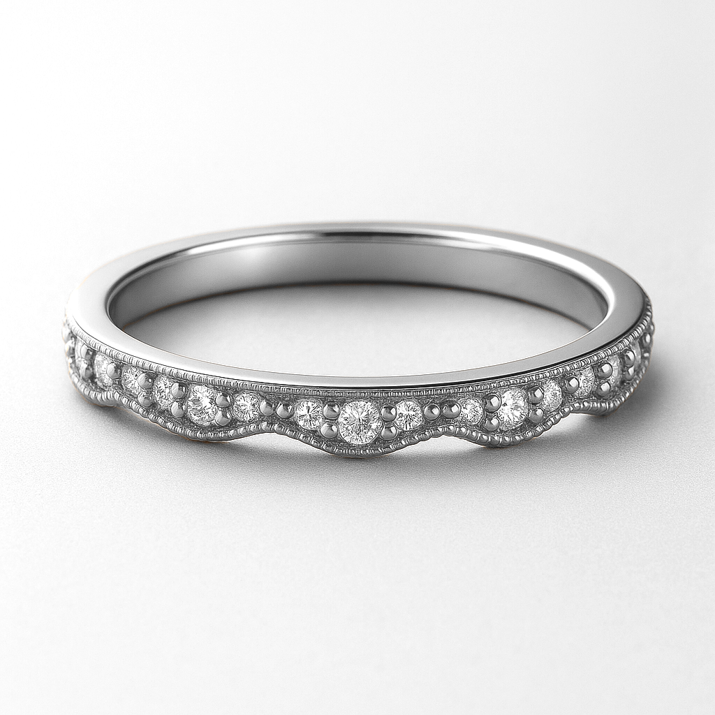 Platinum Vintage Inspired Diamond Set Wedding with Scalloped Edges