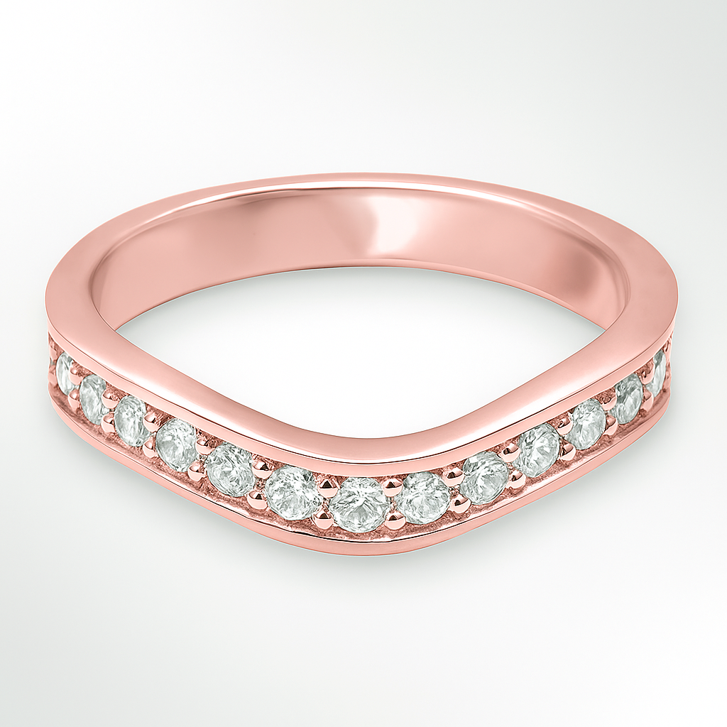 Rose Gold Curved Diamond Wedding Ring on a White Background
