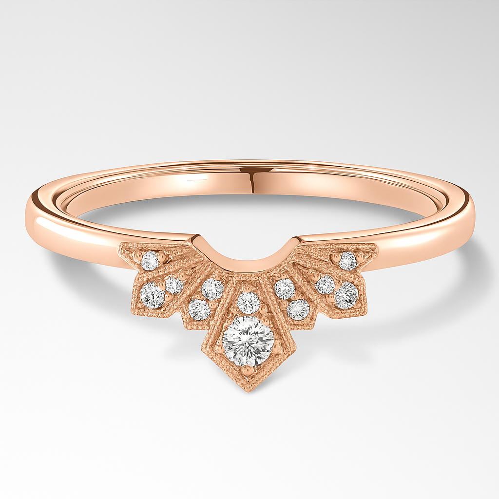 Rose Gold Art Deco Style Wedding Ring on a White Background