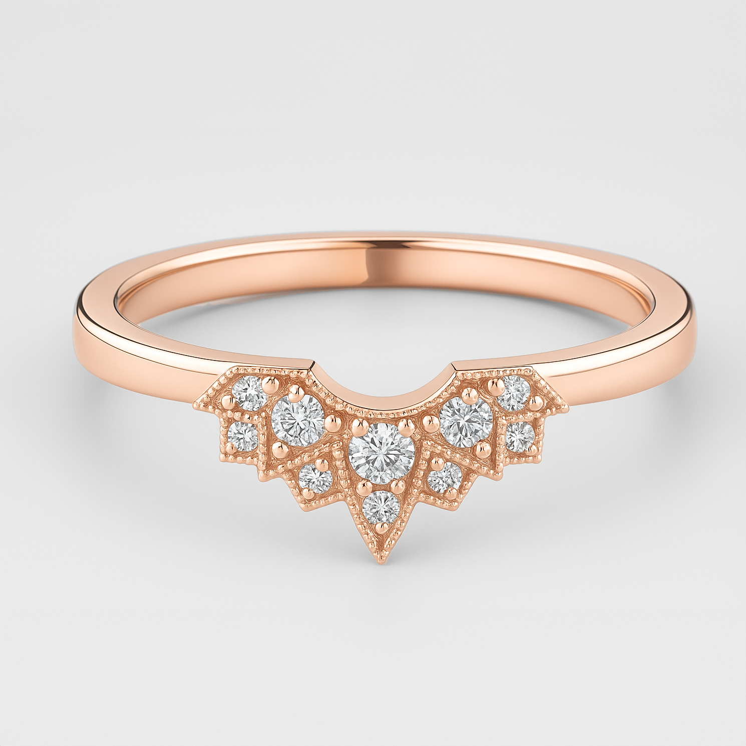 Rose Gold Art Deco Style Wedding Ring on a White Background