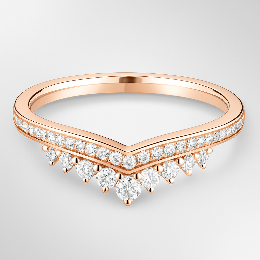 Rose Gold Shaped Tiara Wedding Ring on a Grey Background