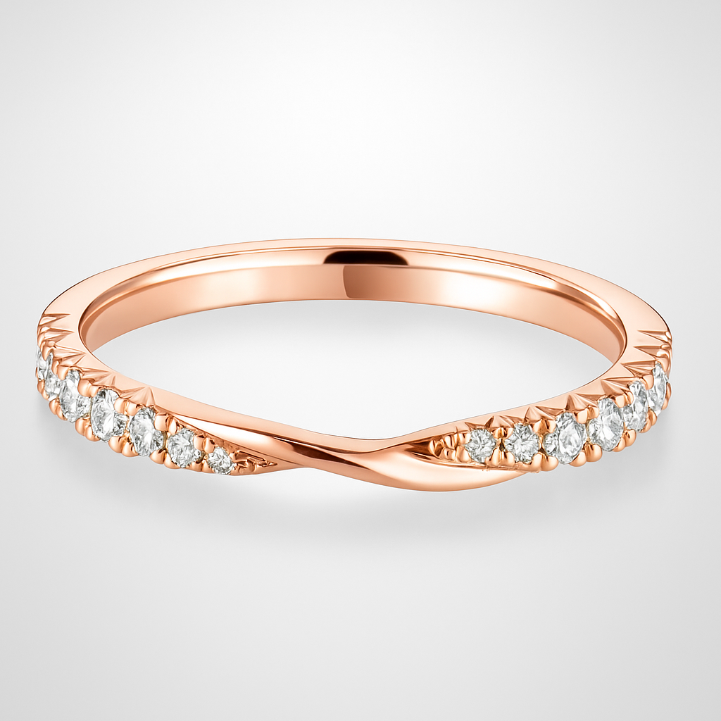 Rose Gold Twist Diamond Wedding Ring on a White Background