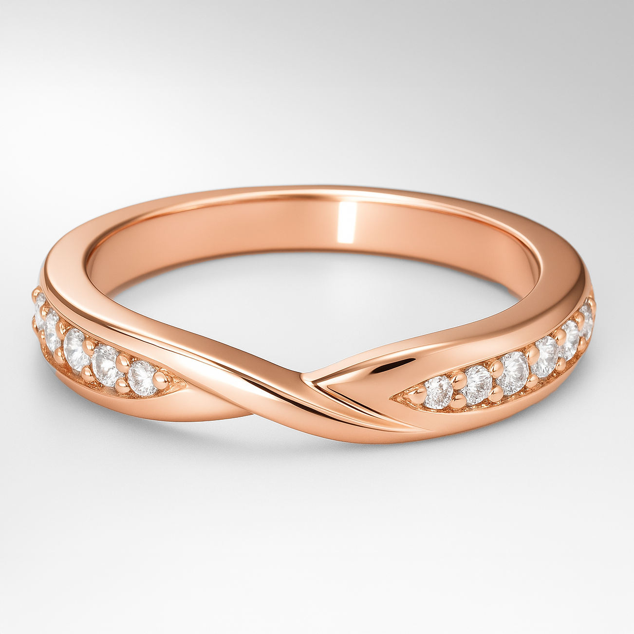 Rose Gold Twist Diamond Wedding Ring on a White Background