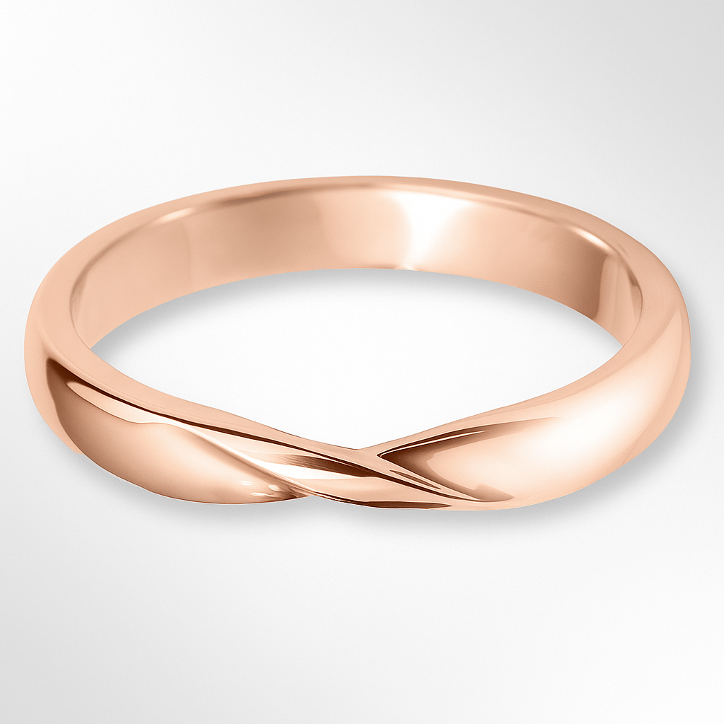Rose Gold Twist Shaped Wedding Ring on a White Background