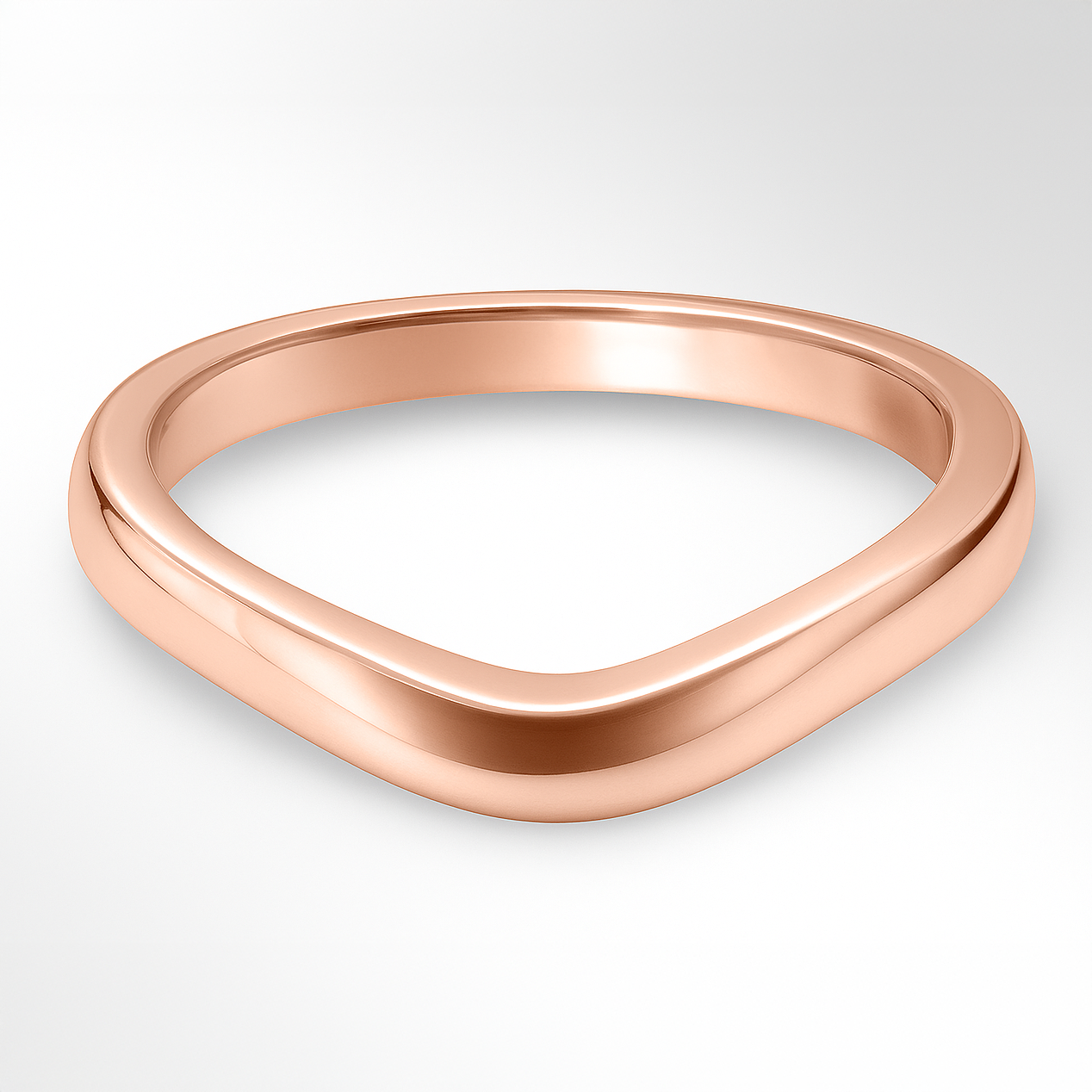 Rose Gold Curve Shaped Wedding Ring on a White Background