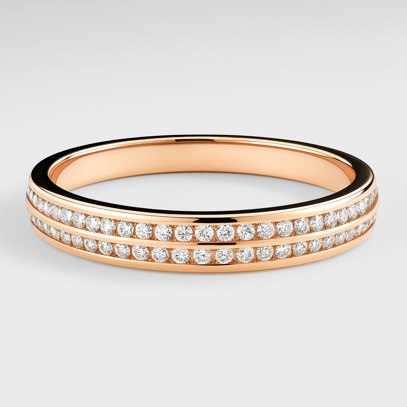 Rose Gold Twin Channel Set Diamond Ring on a white background