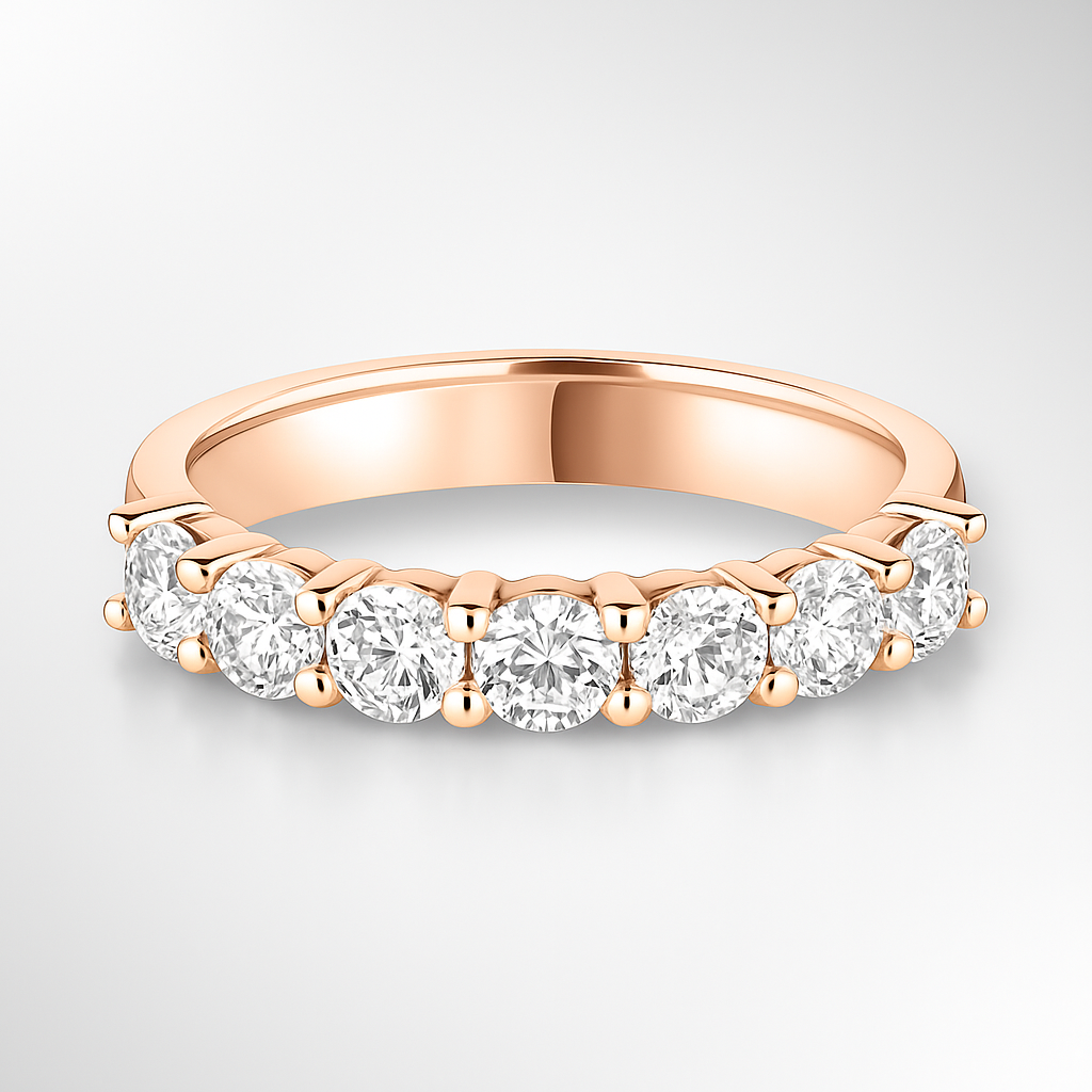18ct Rose Gold Seven Stone Brilliant Cut Claw Set Wedding Ring (By Carat Weight)