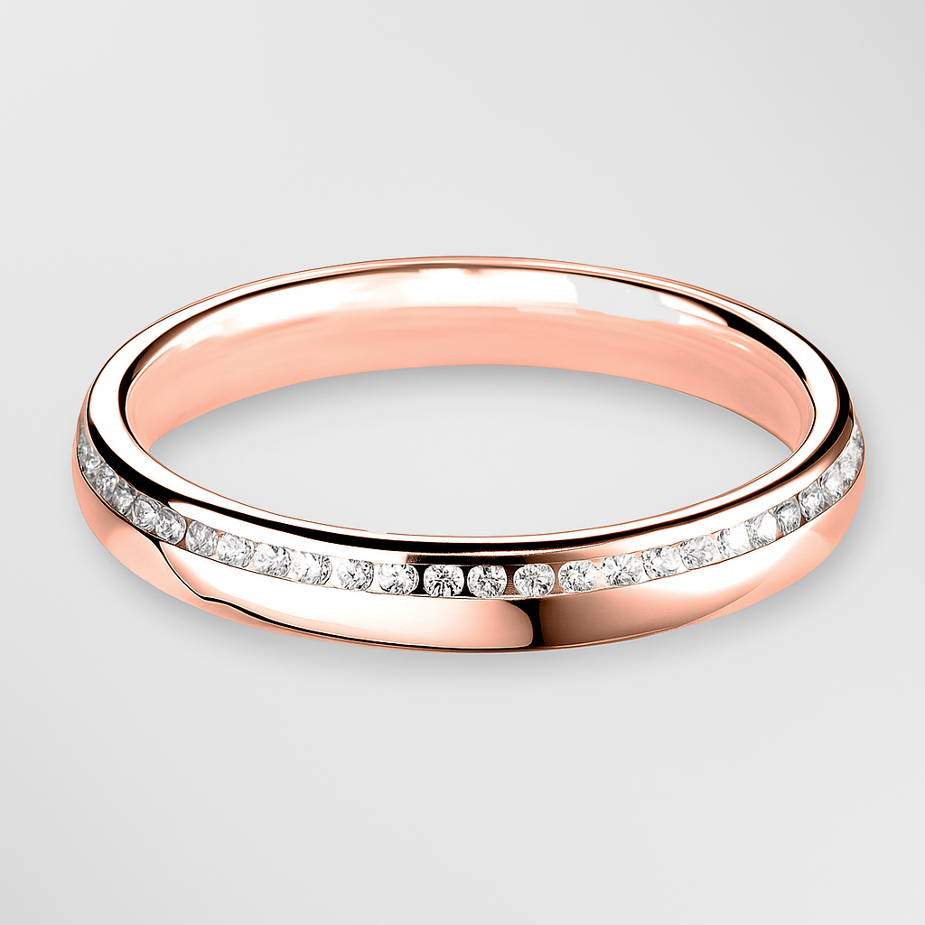Offset Channel Set Diamond Wedding Ring - 18ct Rose Gold