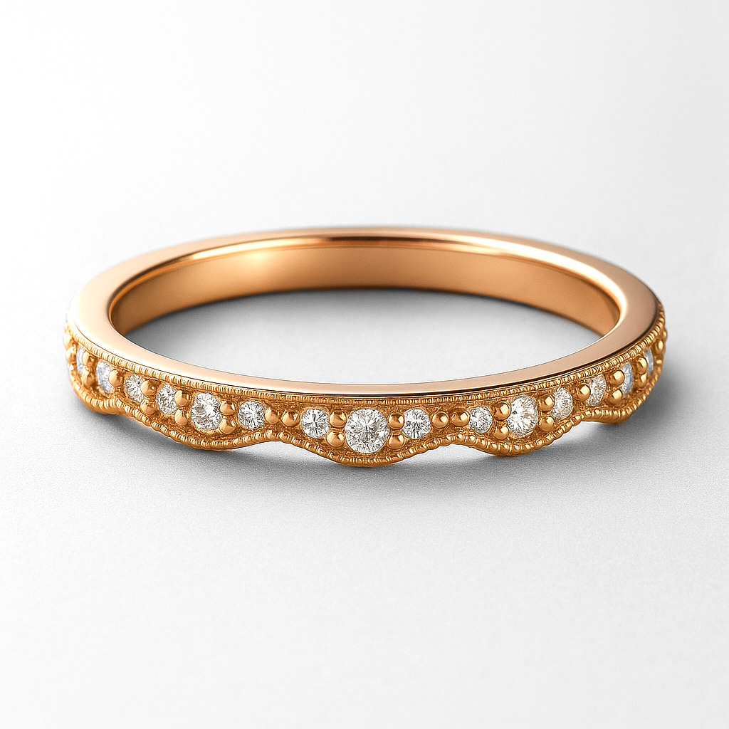 Rose Gold Vintage Inspired Diamond Set Wedding with Scalloped Edges