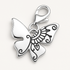 Silver polished butterfly charm on a white background