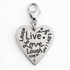 Heart-shaped silver charm with 'Live Love Laugh' text on a white background