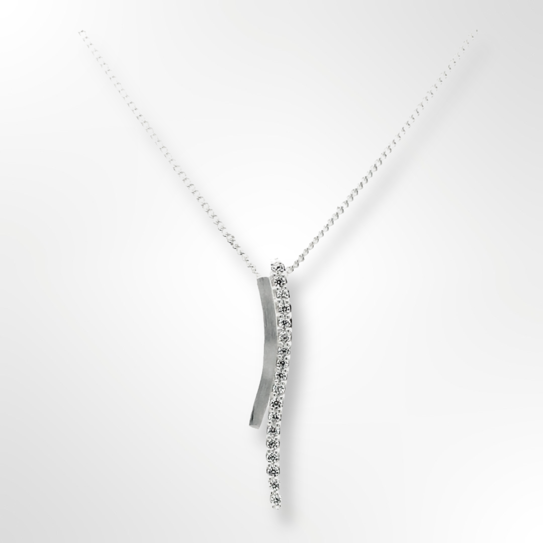 Sterling Silver Long Curve CZ Pendant Necklace