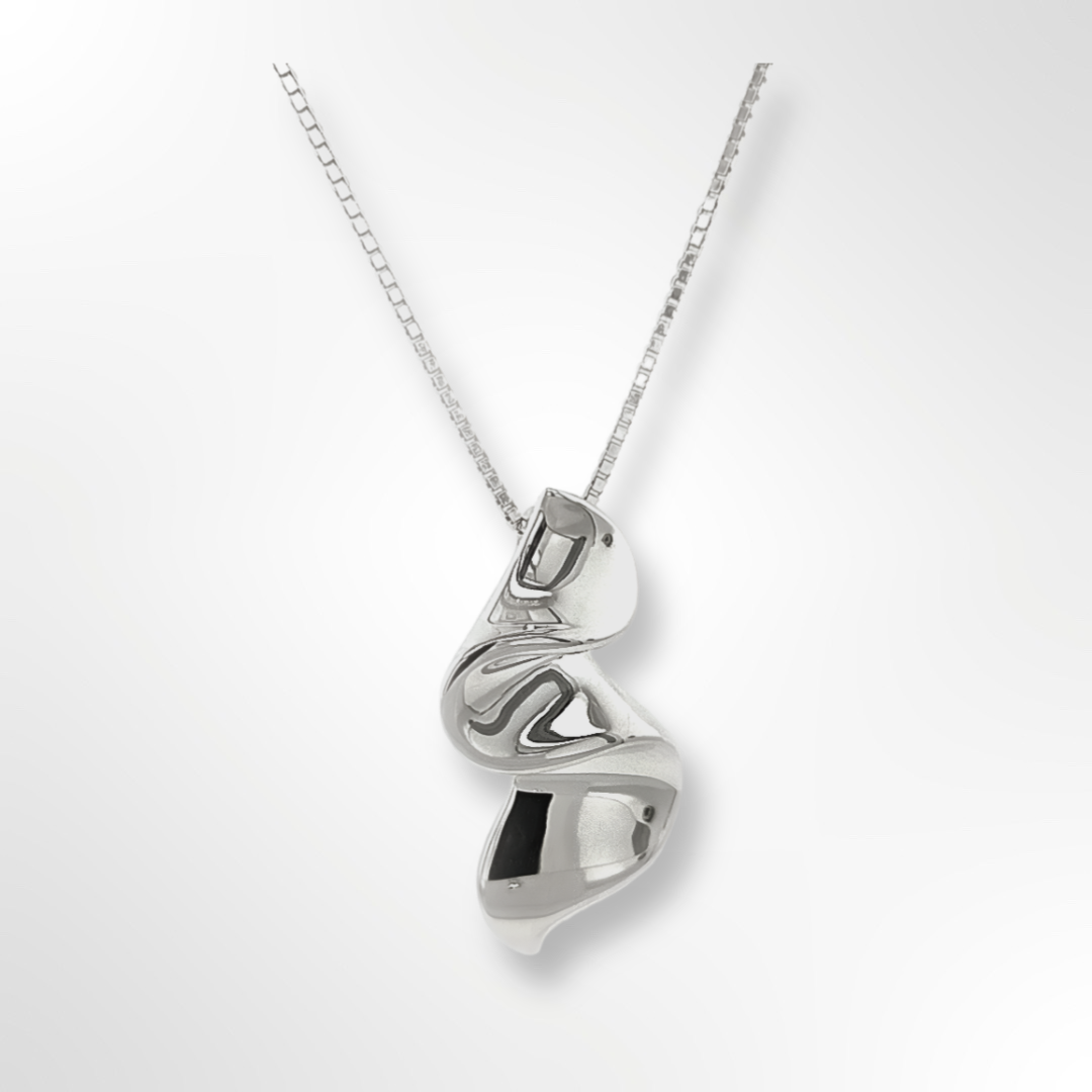 Sterling Silver Polished Wave Pendant Necklace