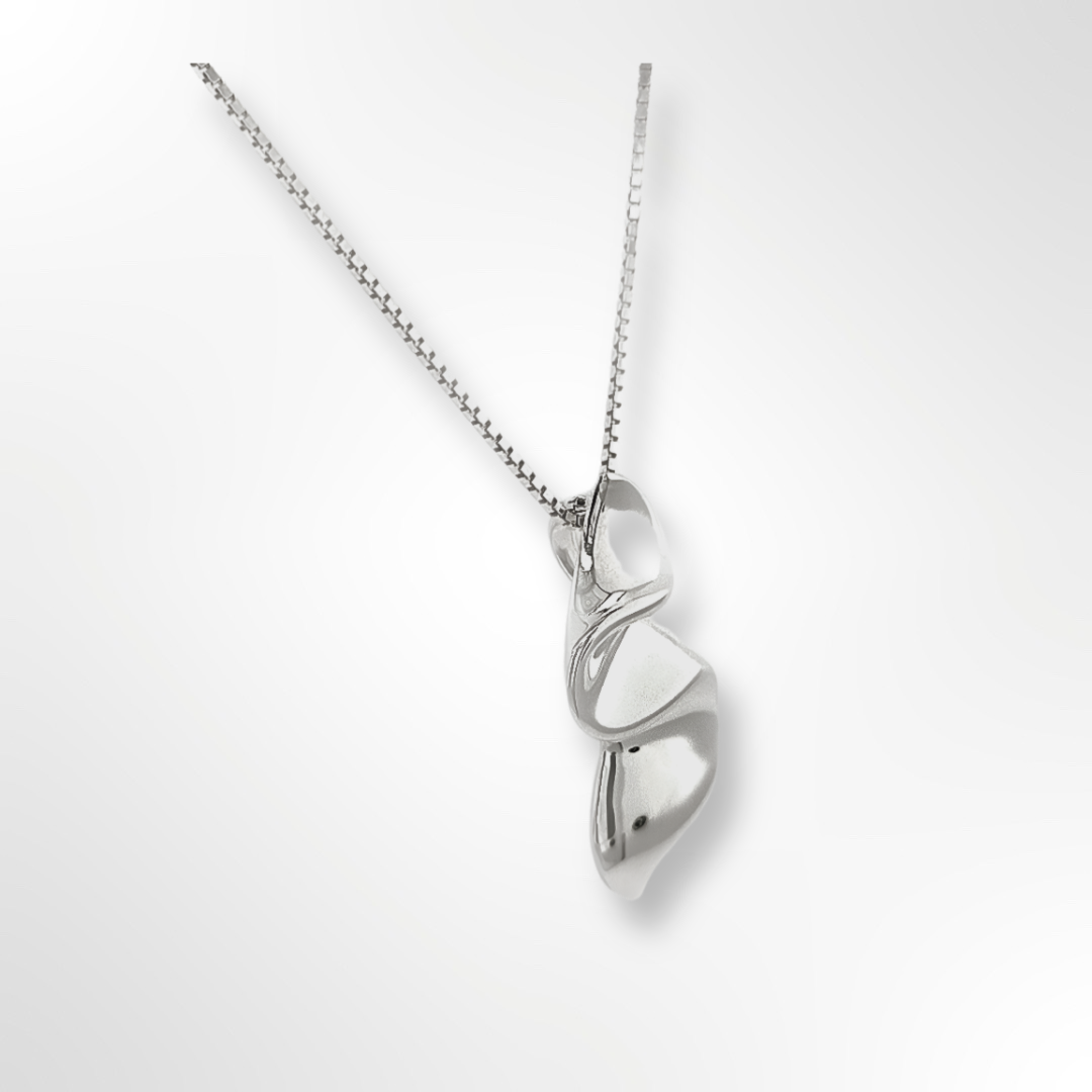 Sterling Silver Polished Wave Pendant Necklace