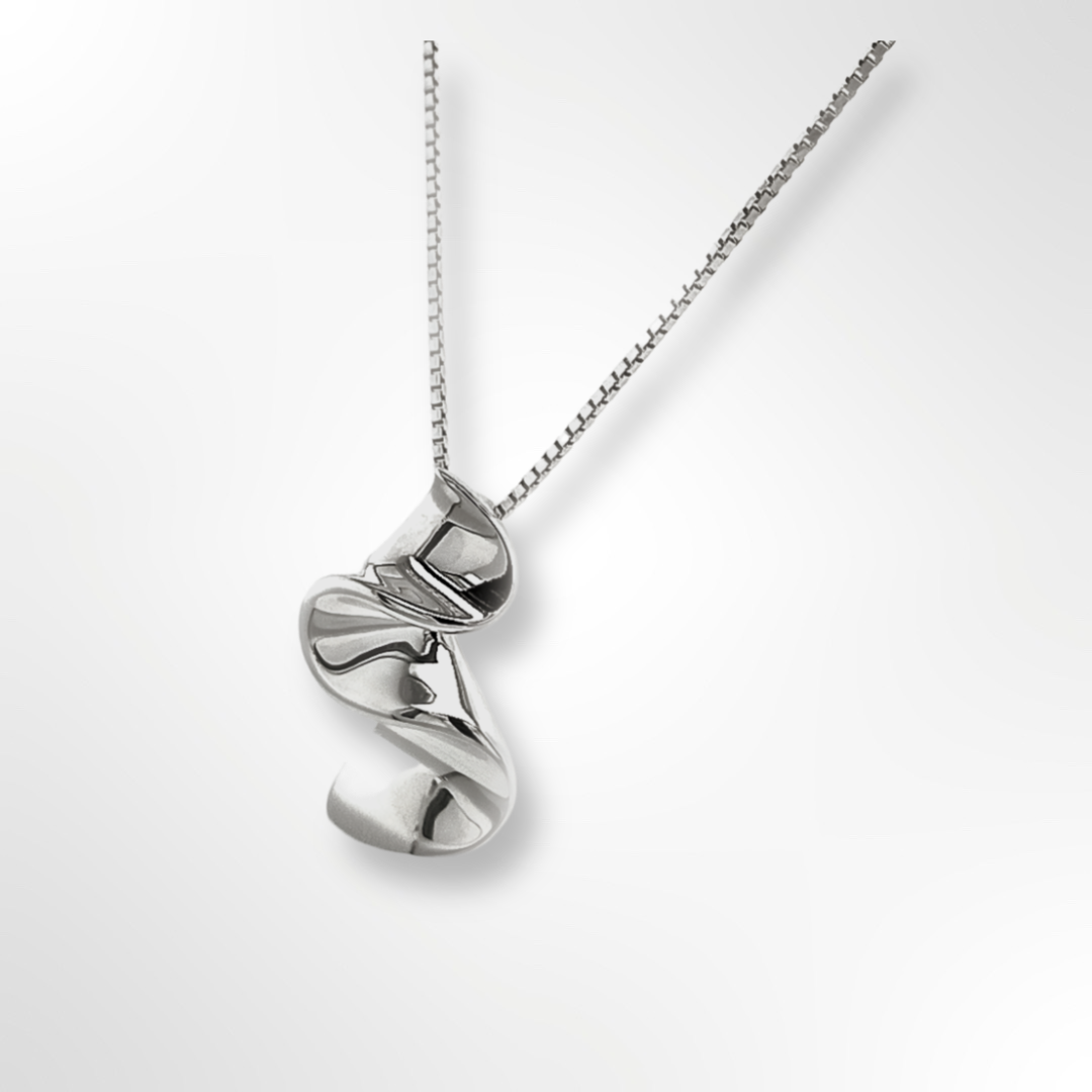 Sterling Silver Polished Wave Pendant Necklace