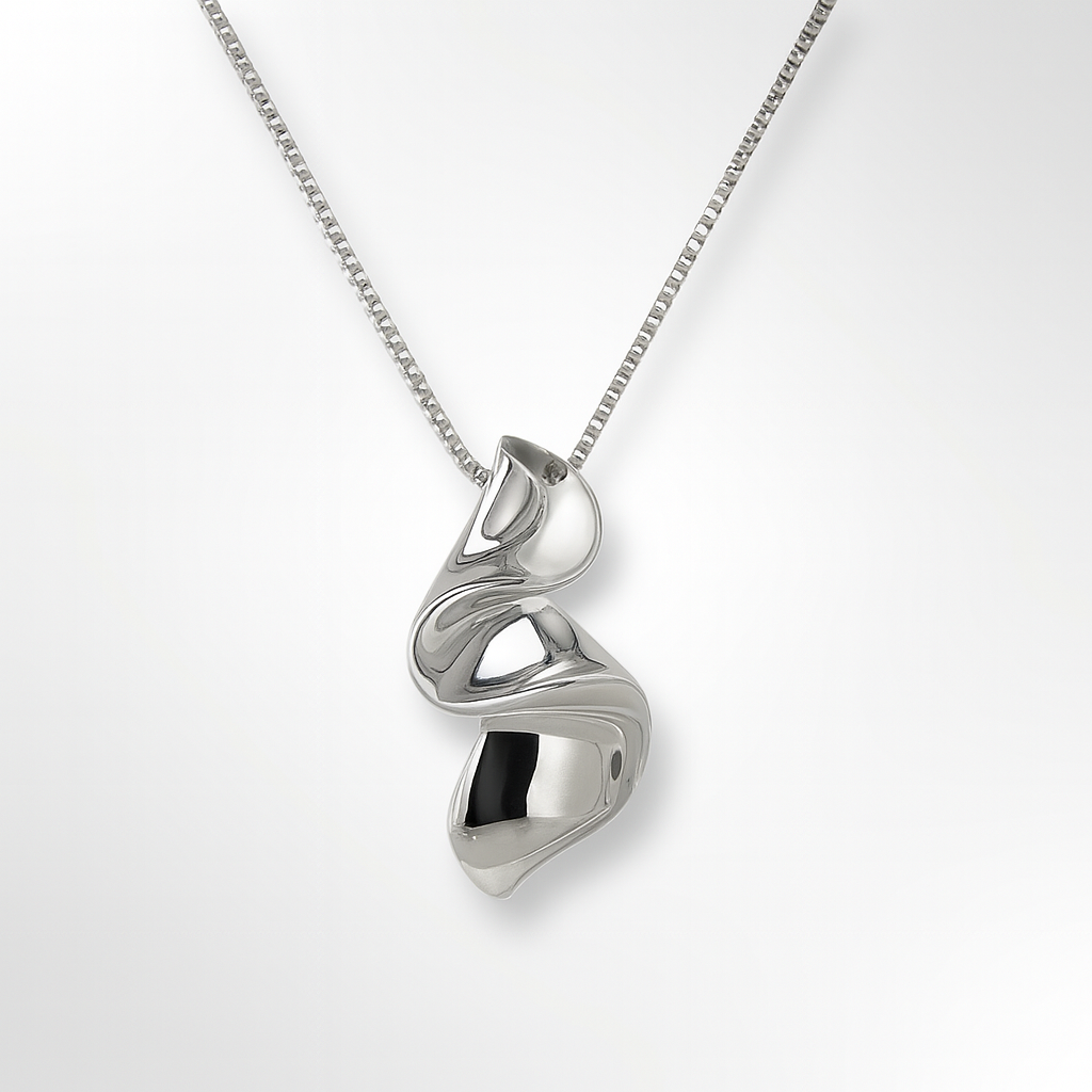 Silver Wave Pendant Necklace on a white background