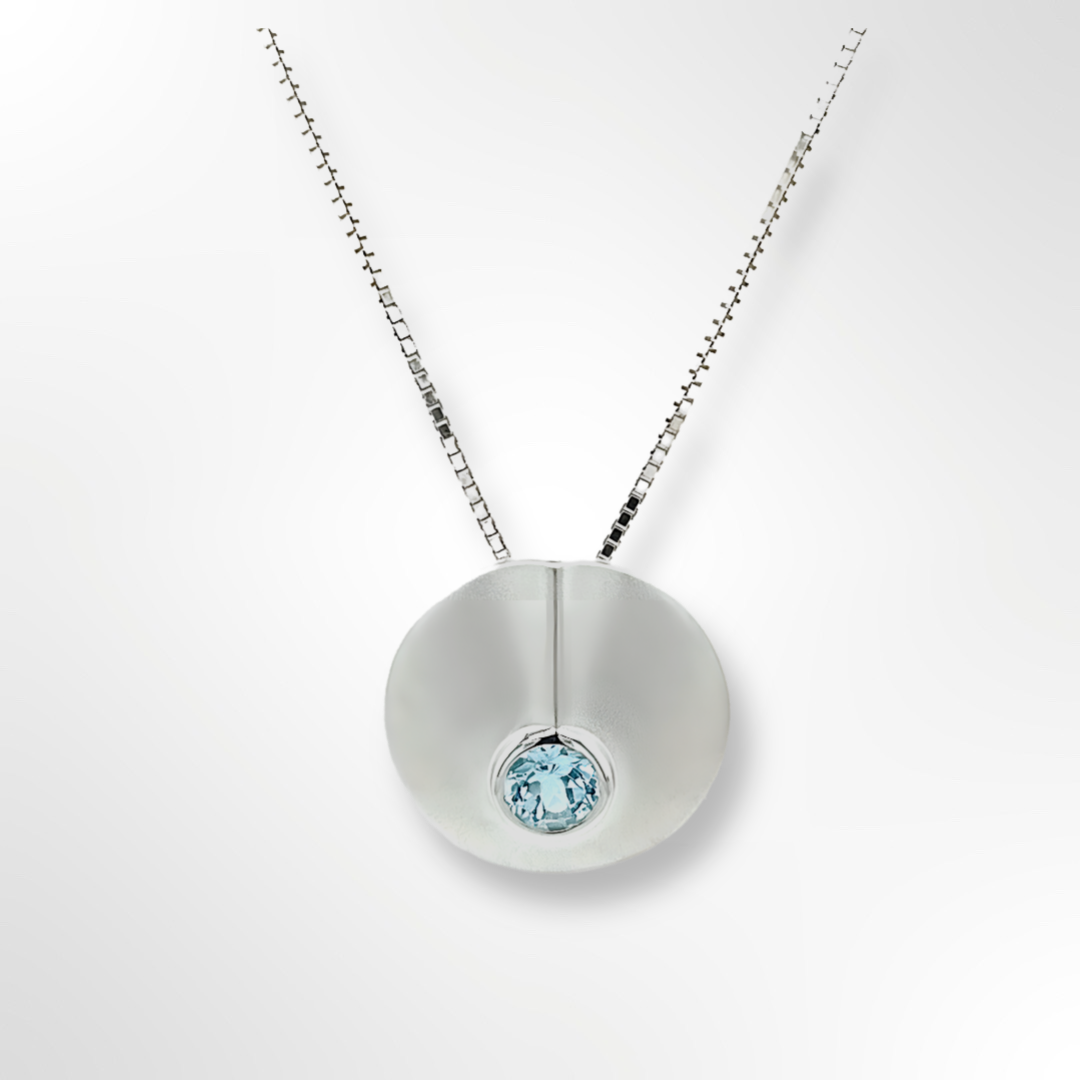 Sterling Silver Blue Topaz Disc Pendant necklace