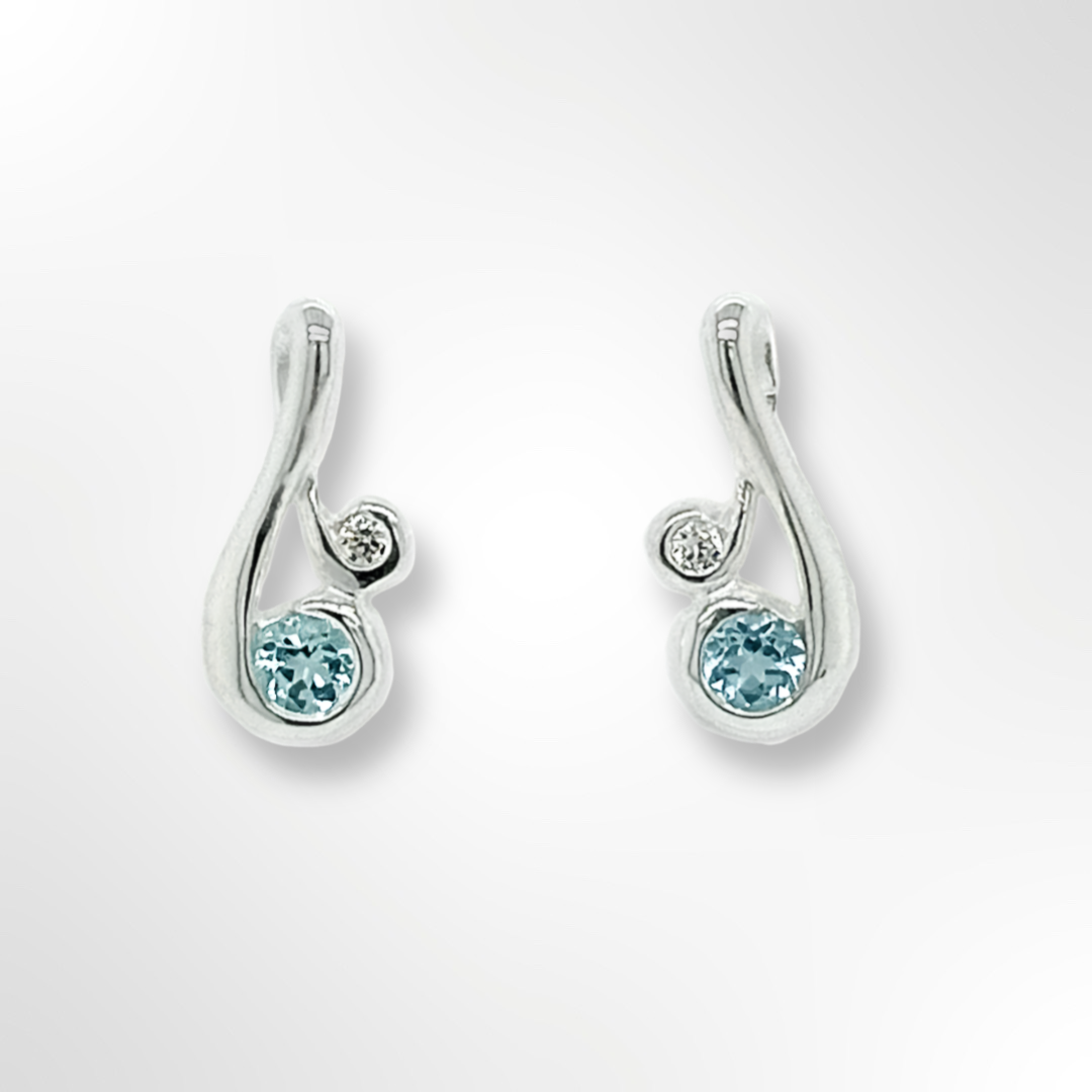 Sterling Silver Blue Topaz and CZ Curly Stud Earrings