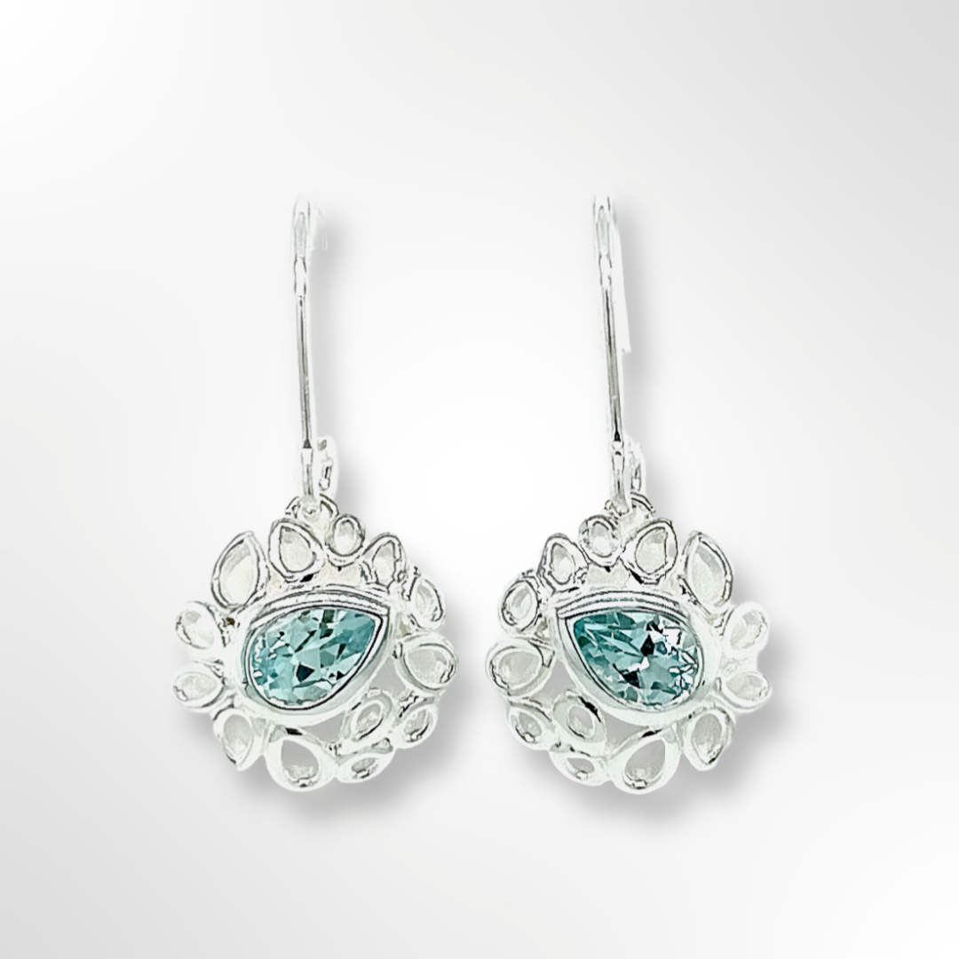 Sterling Silver Multi Pear Blue Topaz Drop Earrings